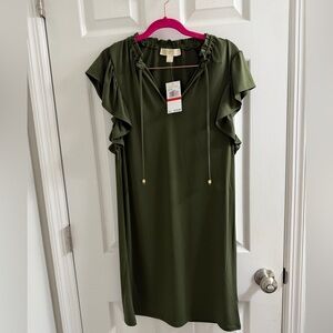 Michael Kors Olive Green Sleeveless Ruffle Dress New Tags XS New Tags